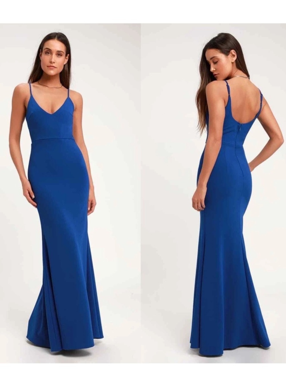 Lulus Infinite Glory Royal
Blue Plunge V-Neck
Sleeveless Maxi 
Dress NWT